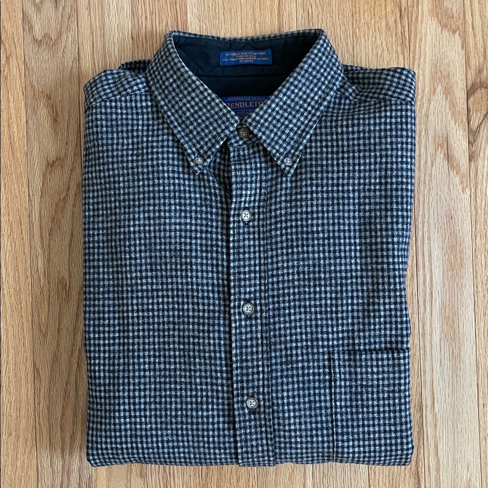 Pendleton Heritage Navy Blue and Gray Wool Plaid Shirt